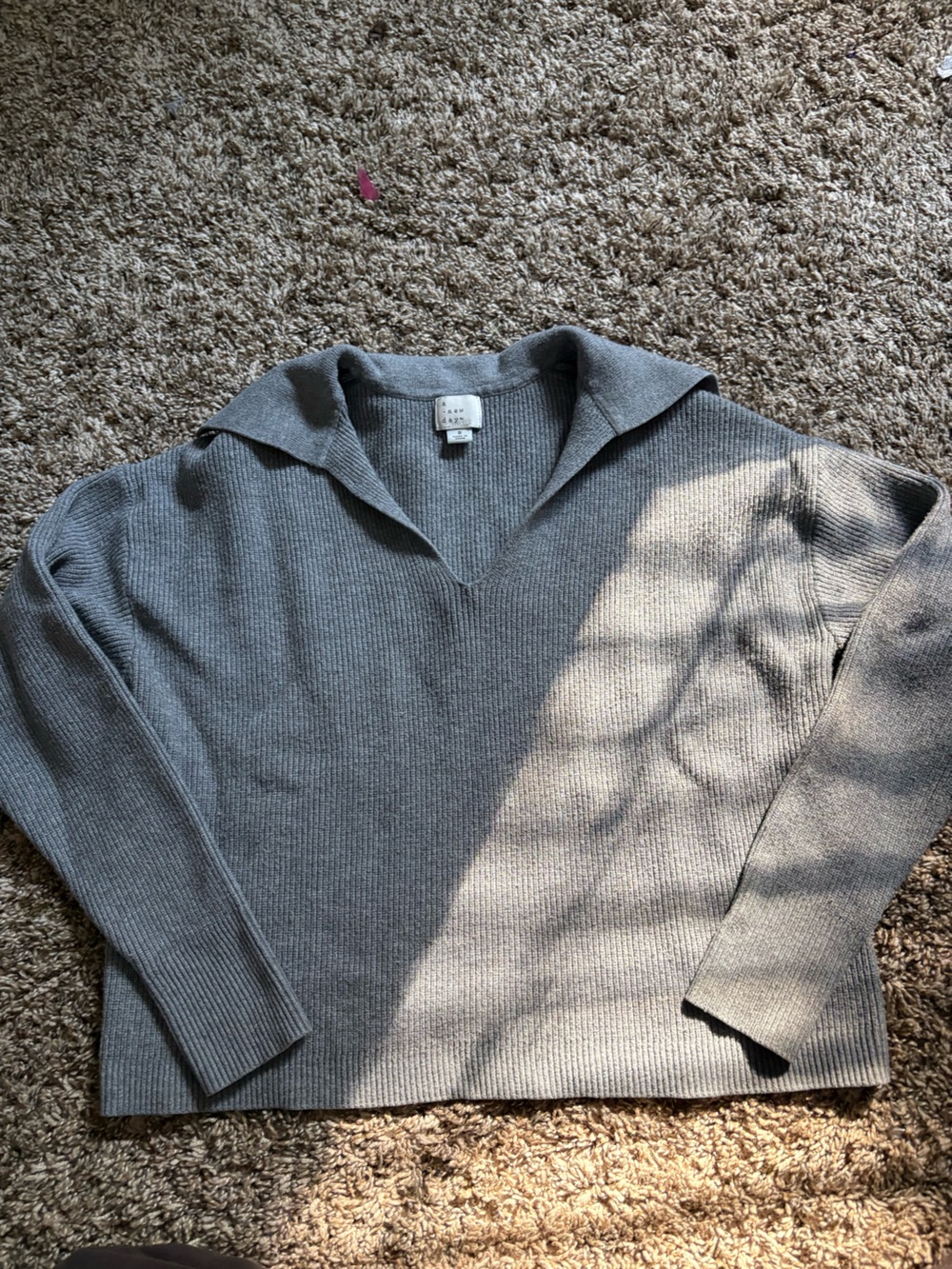a new day Gray V‑Neck Ribbed Sweater